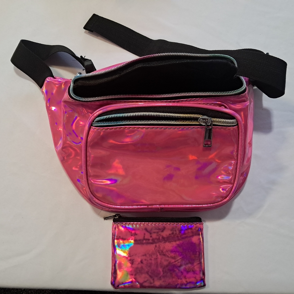 Holographic Pink Crossbody Bag 2 Piece  Like New Y2K Fanny Pack - Picture 3 of 3